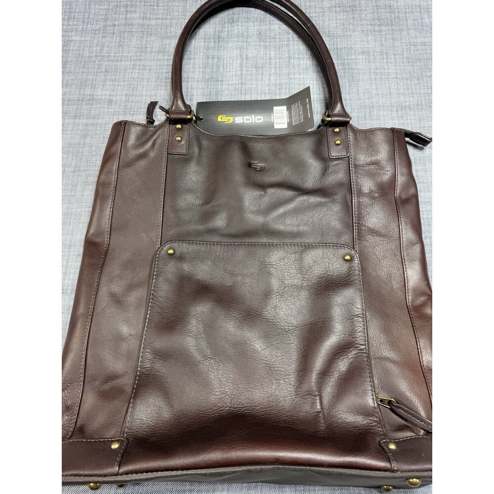 NWT Solo New York Executive Bucket Tote Brown Full Grain Leather Laptop Bag